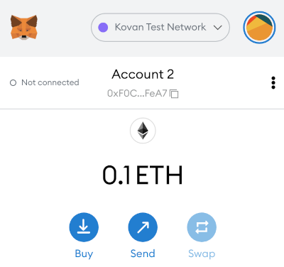 Screenshot showing a wallet with a balance of 0.1 ETH.